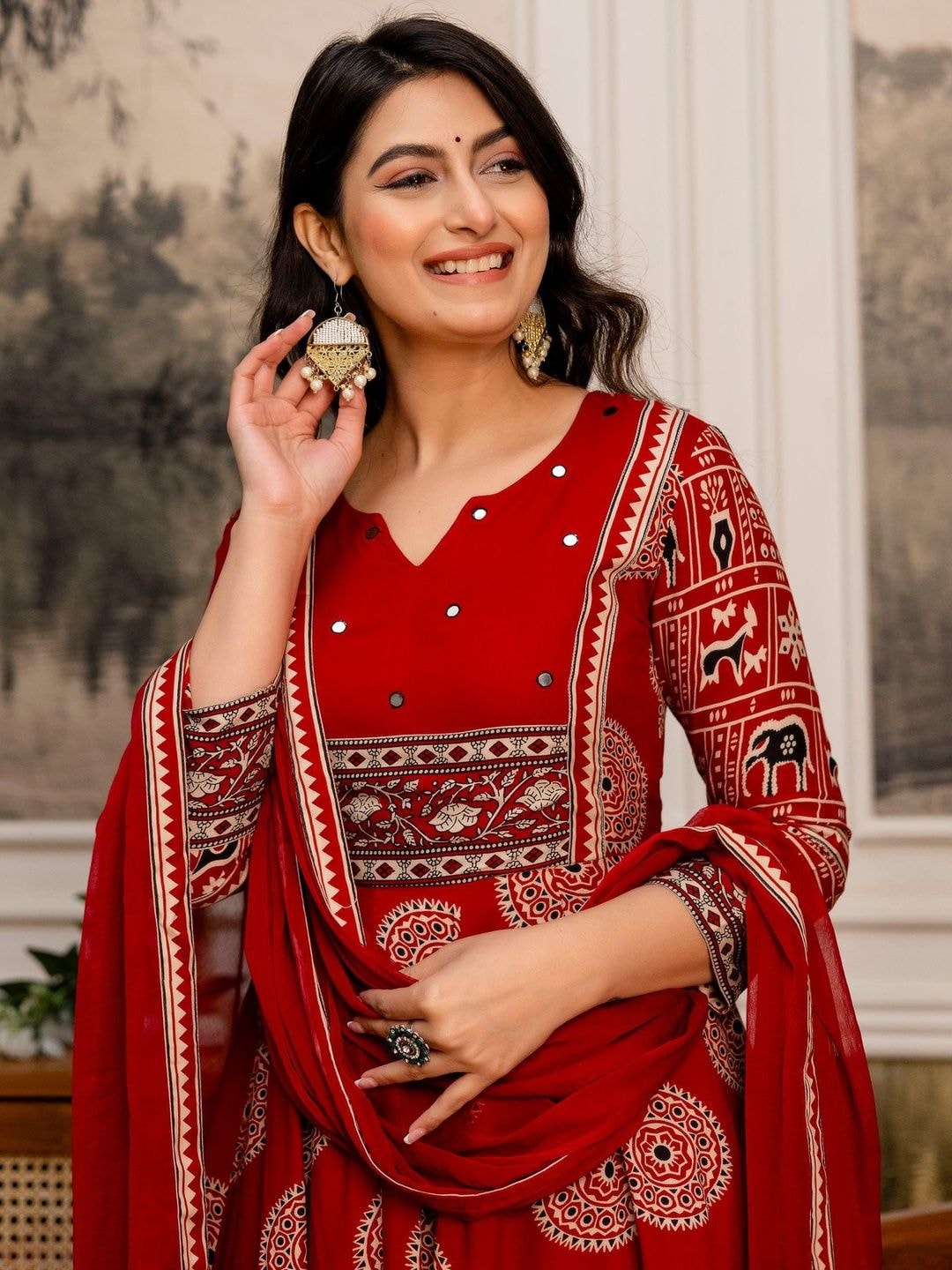 Berrylicious Women Ethnic Motifs Printed Empire Kurta with Trousers & With Dupatta